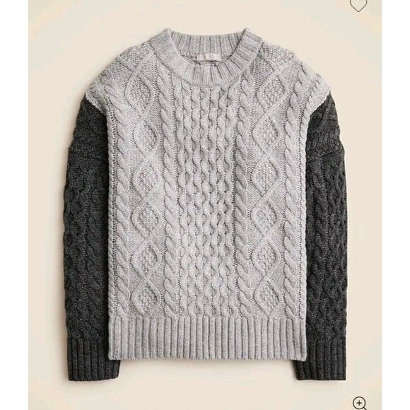 J. Crew Sweaters - J.Crew L/XL Oversized Cable-Knit Crewneck Sweater Contrast Sleeves CE720 NWT